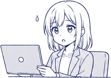 ノートPCで作業に集中しているマスコット